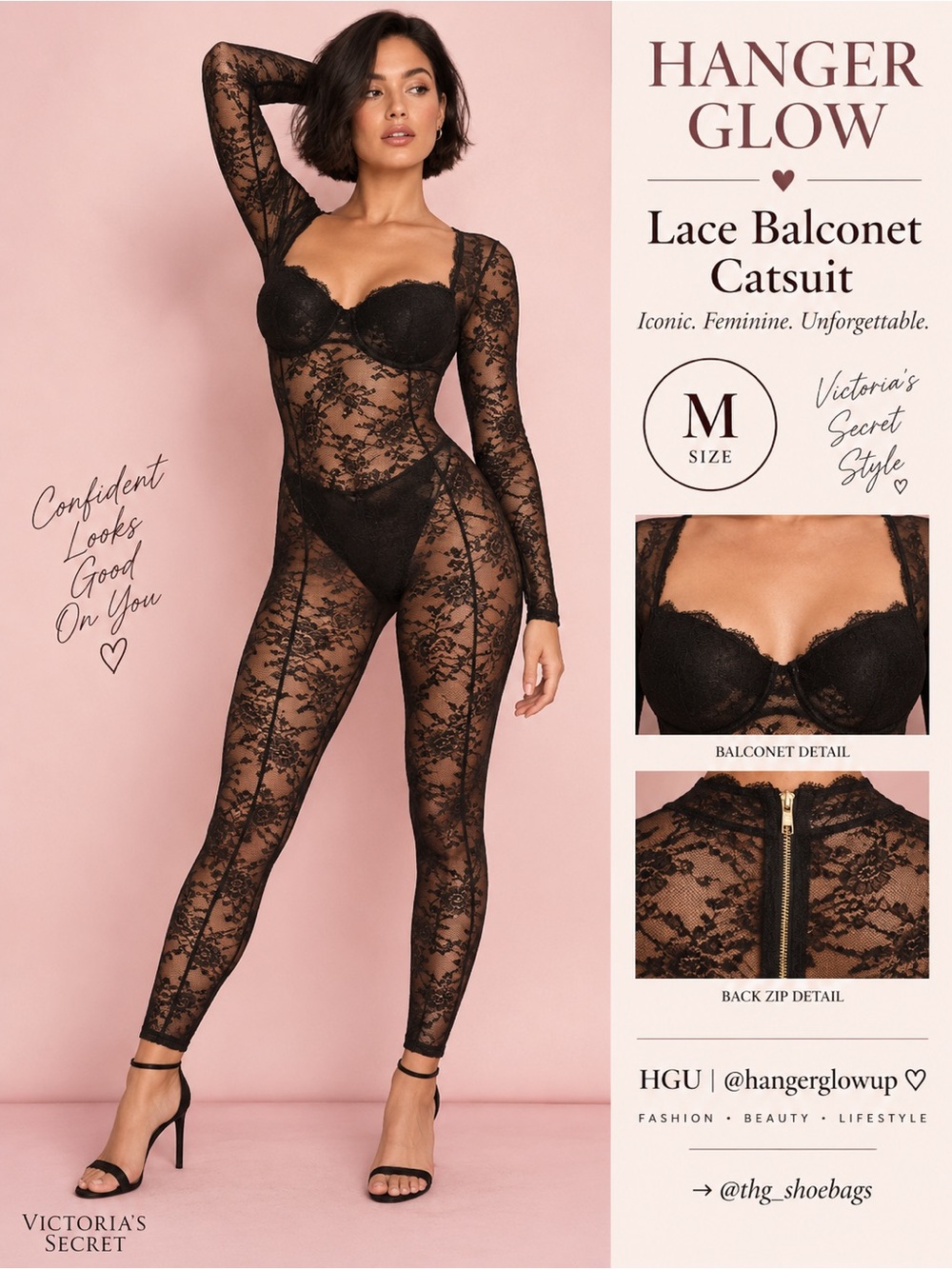 Victoria’s Secret Black Lace Balconet Catsuit Jumpsuit NWT M